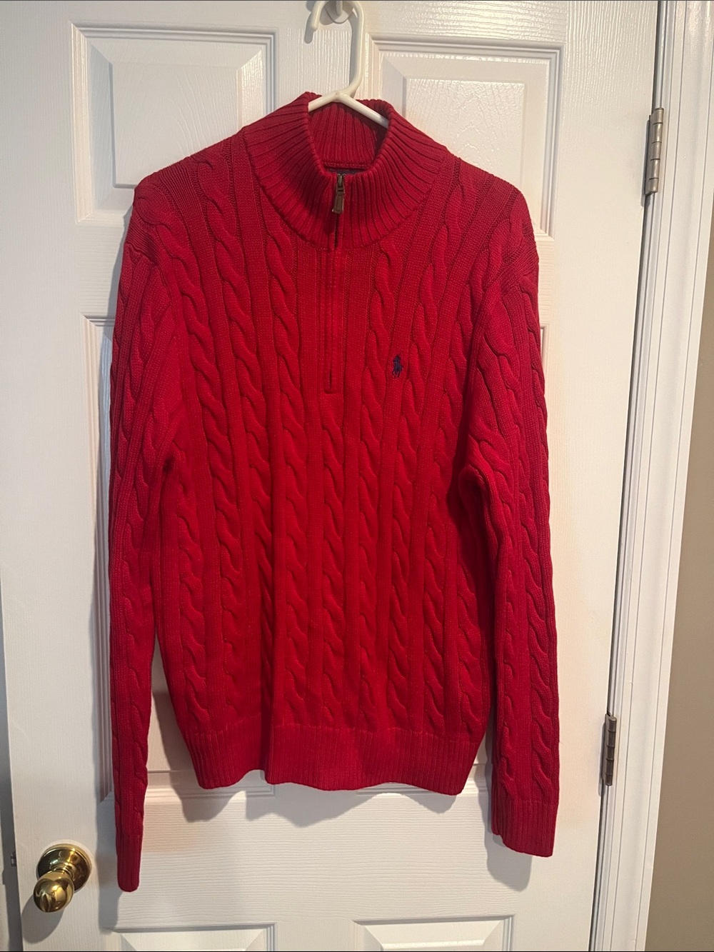 Ralph Lauren Men’s Red Cable Zip-Neck Sweater